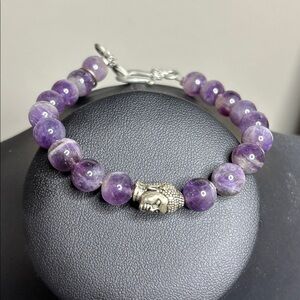 Cory’s Creation’s Amethyst Gemstone Purple Beaded Bracelet Buddha Charm
